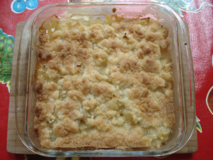 Crumble aux poires, après cuisson. Crumble aux poires, après cuisson.