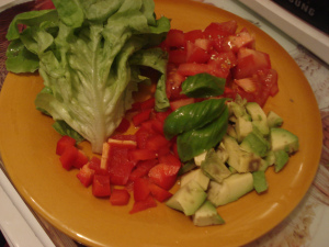 DSC02315 Salade, Tomate, Poivron rouge, Avocat, basilic