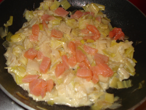 fondue de poireaux au saumon