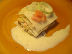 fondue de poireaux au saumon