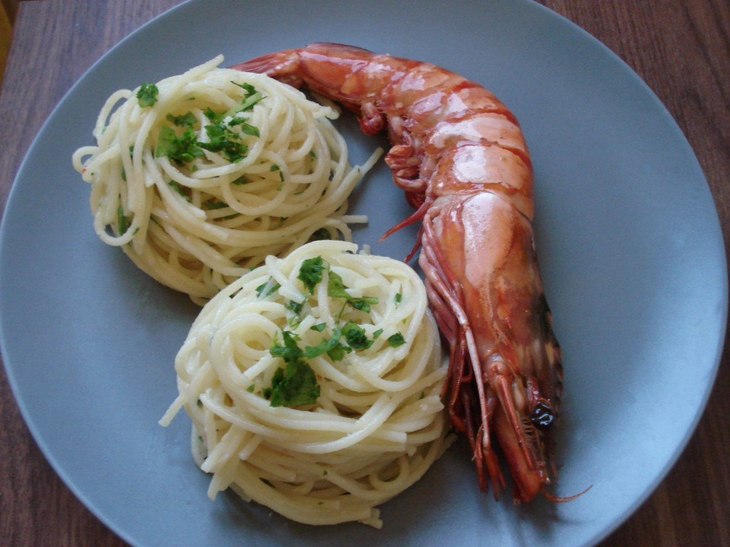Gambas et spaghettis au citron